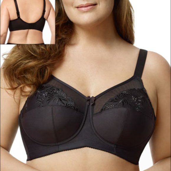 New Elila Full Figure Embroidered Microfiber Wire-Free Bra Black 1301 - Picture 3 of 6